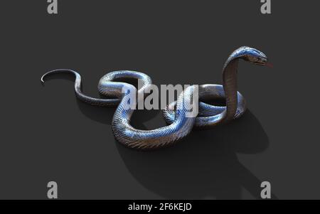 illustration 3d King Cobra le serpent venimeux le plus long au monde isolé sur fond noir, King Cobra Snake, rendu 3d Banque D'Images