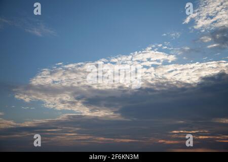 Altocumulus nuages au coucher du soleil en août, peut-être amenant la pluie Banque D'Images