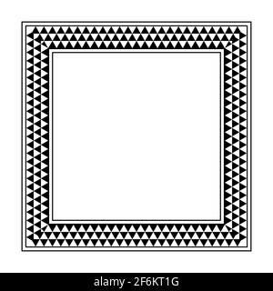 Cadre carré en forme de triangle à carreaux. Bordure oblongue avec motif dentelé, composée de trois rangées de triangles alternés noir et blanc. Banque D'Images