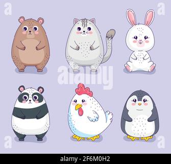 six animaux mignons Illustration de Vecteur