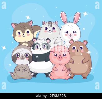 sept animaux mignons Illustration de Vecteur
