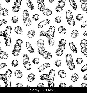 Motif de bacilles sans couture dans un stile d'esquisse réaliste. Antécédents médicaux dessinés à la main. Illustration vectorielle Illustration de Vecteur