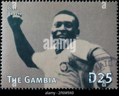 Ancienne photo d'un jeune Pelè sur timbre-poste Banque D'Images