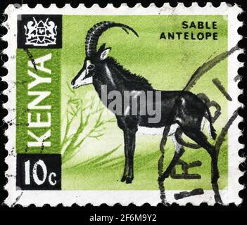 Antilope de sable sur timbre-poste kenyan Banque D'Images