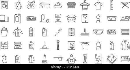 Ensemble d'icônes de service de nettoyage à sec, style de contour Illustration de Vecteur
