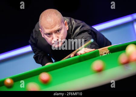 MILTON KEYNES, ROYAUME-UNI. 01 avril 2021. Graeme Dott lors des matchs du groupe Snooker-Winners de la Ligue de Championnat 2021 à la Marshall Arena le jeudi 01 avril 2021 à MILTON KEYNES EN ANGLETERRE. Credit: Taka G Wu/Alay Live News Banque D'Images