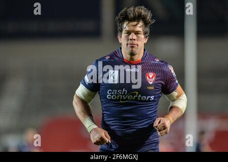 St. Helens, Angleterre - 1er avril 2021 - Louie McCarthy-Scarsbrook de St Helens pendant la Ligue de rugby Betfred Super League Round 2 Hull Kingston Rovers vs St. Helens au stade Totally Wicked, St. Helens, Royaume-Uni Dean Williams/Alay Live News Banque D'Images