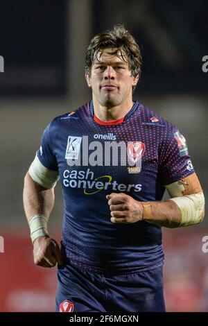 St. Helens, Angleterre - 1er avril 2021 - Louie McCarthy-Scarsbrook de St Helens pendant la Ligue de rugby Betfred Super League Round 2 Hull Kingston Rovers vs St. Helens au stade Totally Wicked, St. Helens, Royaume-Uni Dean Williams/Alay Live News Banque D'Images