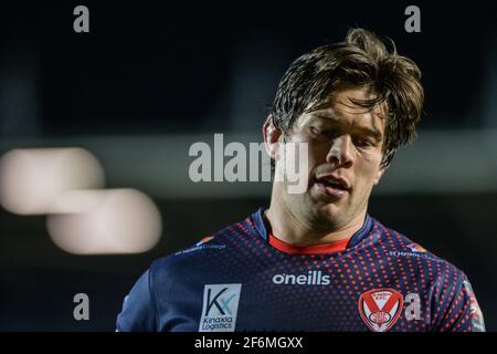 St. Helens, Angleterre - 1er avril 2021 - Louie McCarthy-Scarsbrook de St Helens pendant la Ligue de rugby Betfred Super League Round 2 Hull Kingston Rovers vs St. Helens au stade Totally Wicked, St. Helens, Royaume-Uni Dean Williams/Alay Live News Banque D'Images