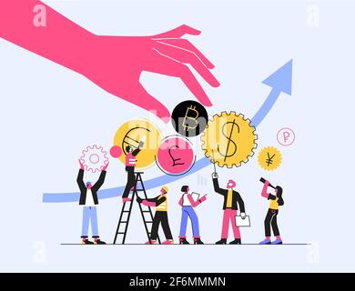 Illustration vectorielle, crypto-monnaie, négociant, bourse de change numérique. Finance, marché monétaire numérique, portefeuille cryptocoin, actions Illustration de Vecteur