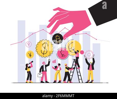 Illustration vectorielle, crypto-monnaie, négociant, bourse de change numérique. Finance, marché monétaire numérique, portefeuille cryptocoin, actions Illustration de Vecteur