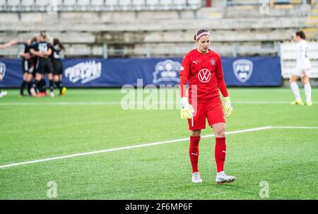 Malmö, Suède. 1er avril 2021. Stephanie Labbe (1) du FC Rosengard, vue dans la deuxième partie de la finale de la Ligue des champions de l'UEFA à Malmö Idrottsplats à Malmö, en Suède. (Crédit photo : Gonzales photo/Alamy Live News Banque D'Images