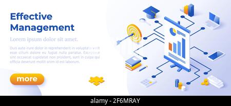 GESTION EFFICACE - Isométrique Design dans des couleurs tendance Isométrique icônes sur fond bleu. Modèle de mise en page de bannière pour le développement de sites Web Illustration de Vecteur