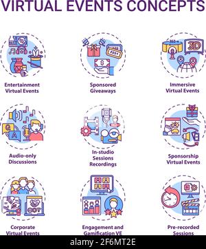 Jeu d'icônes de concept d'événements virtuels Illustration de Vecteur
