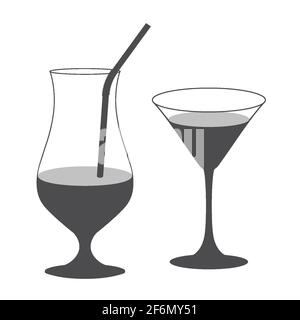 Verres à vin noir et blanc. Verres pleins. Illustration vectorielle isolée sur blanc. Illustration de Vecteur