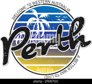 Logo Perth WA, Australie. Aventure Paysage Design vecteur ville Illustration. Illustration de Vecteur