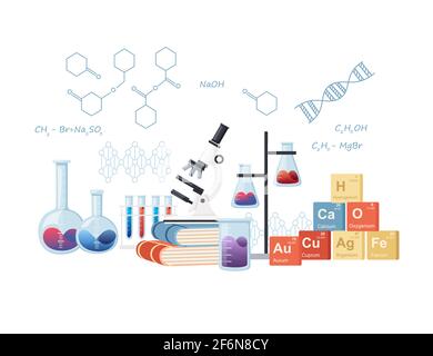 Cours de chimie en sciences concept d'éducation en ligne ou illustration vectorielle de leçon scolaire sur fond blanc. Illustration de Vecteur