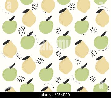 Motif de fruits mignon. Citrons et pommes dessinés à la main. Texture d'été sans coutures pour un style enrache. Imprimé de nourriture saine en vitamines pour votre conception, tissu, textile Illustration de Vecteur