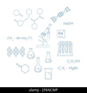 Outline style Chimie cours de sciences concept d'éducation en ligne ou école leçon vecteur illustration sur fond blanc. Illustration de Vecteur