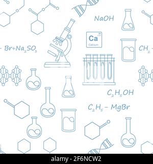 Modèle sans couture style de contour Chimie science icônes cours en ligne concept d'éducation ou école leçon vecteur illustration sur fond blanc. Illustration de Vecteur