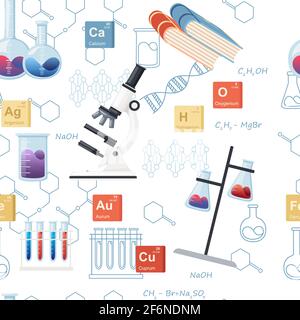 Schéma sans couture cours de chimie en sciences concept d'éducation en ligne ou leçon scolaire illustration vectorielle sur fond blanc. Illustration de Vecteur