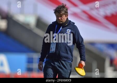 St Helens, Royaume-Uni. 02 avril 2021. Lee Briers entraîneur adjoint de Warrington Wolves à St Helens, Royaume-Uni, le 4/2/2021. (Photo de Richard long/News Images/Sipa USA) crédit: SIPA USA/Alay Live News Banque D'Images