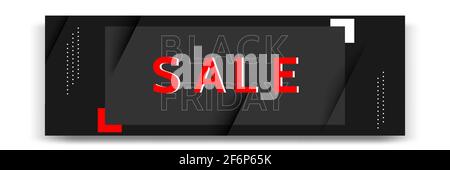 Minimal moderne géométrique horizontale Black Friday bannière solde noir, blanc et rouge. Modèle vectoriel et conception de mise en page pour le web, blog, social me Illustration de Vecteur