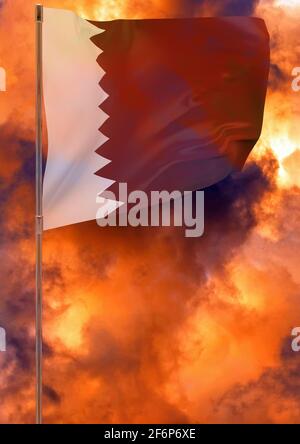 Drapeau du Qatar avec fond ciel. Bannière onduleuse. Drapeau national du Qatar Banque D'Images