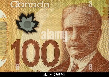 Robert Borden Portrait du Canada 100 dollars 2011 Billets en polymère Un ancien billet de banque en polymère rétro vintage célèbre collection de billets de banque anciens Banque D'Images