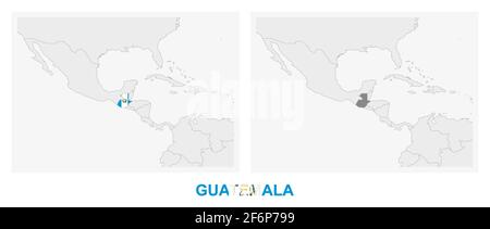 Deux versions de la carte du Guatemala, avec le drapeau du Guatemala et surligné en gris foncé. Carte vectorielle. Illustration de Vecteur