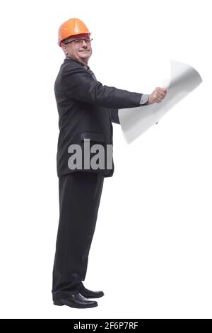 Architecte masculin réussi avec plans du bâtiment Banque D'Images