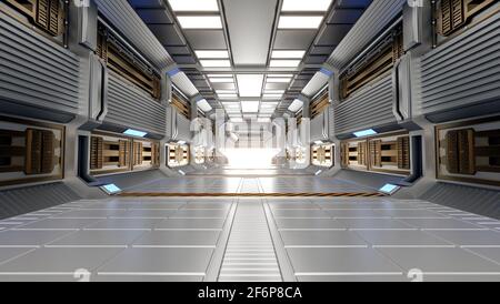 Architecture futuriste intérieur des couloirs et des couloirs de science-fiction, rendu 3D Banque D'Images