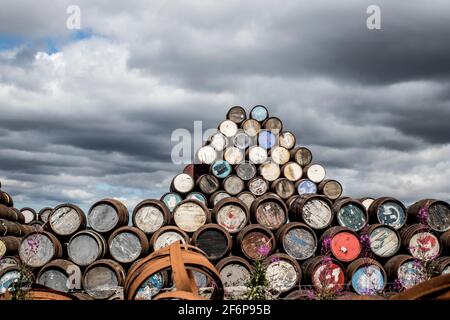 Fûts de whisky, Speyside Cooperage, Craigellachie Banque D'Images