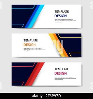 banderoles horizontales géométriques de papier en bleu, orange, rouge sur fond blanc. Convient pour le Web, la bannière, l'en-tête, les prospectus imprimés. Vecteur d Illustration de Vecteur