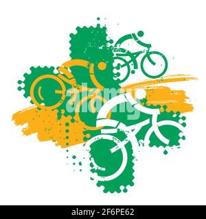 VTT, excursion en montagne. Grunge expressif illustration stylisée des cyclistes de VTT. Vecteur disponible. Illustration de Vecteur