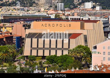 Vue aérienne du Palais des congrès Acropolis, Nice, Sud de la France Banque D'Images