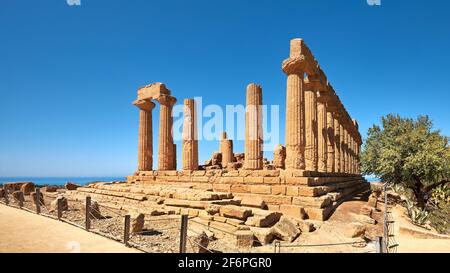 Temple de Juno, Temple de Hera Lacinia. Vallée des temples, Agrigente, Sicile, Italie. Banque D'Images