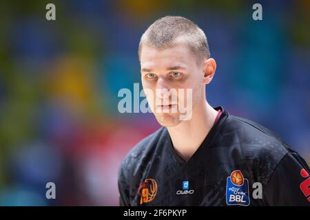 01 avril 2021, Hessen, Francfort-sur-le-main: Jonas Richter (Niners Chemnitz, 7). Match de basket-ball du BBL easyCredit entre Fraport Skyliners et NINERS Chemnitz le 1er avril 2021 au Fraport Arena de Francfort-sur-le-main. Photo: Jürgen Kessler/Kessler-Sportfotografie/dpa Banque D'Images