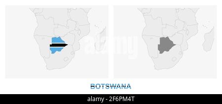 Deux versions de la carte du Botswana, avec le drapeau du Botswana et surligné en gris foncé. Carte vectorielle. Illustration de Vecteur