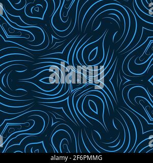 Bleu couleur abstraite ligne curly fleurs arrière-plan. Papier peint à motif de couleurs vives formes incurvées délicates kaléidoscope Banque D'Images