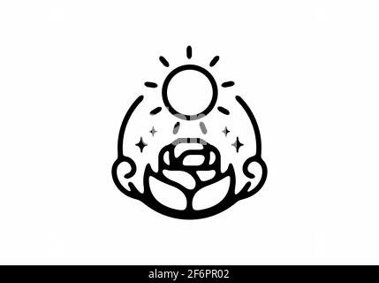 Illustration d'art de la ligne de fleurs de rose et de soleil Illustration de Vecteur