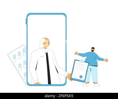 Consultation médicale en ligne. Télémédecine. Médecin à distance. Assurance maladie. Services de santé. Illustration vectorielle plate. Illustration de Vecteur