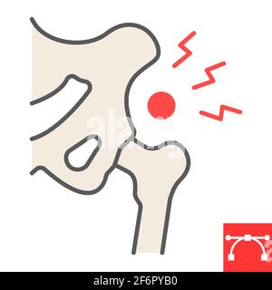 Icône de ligne de couleur de douleur de hanche, arthrose et blessure, icône de vecteur de dysplasie de la hanche, graphiques vectoriels, signe de contour rempli d'un contour modifiable, eps 10. Illustration de Vecteur
