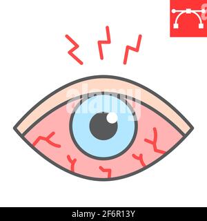 Icône de la ligne de couleur du mal des yeux, maladie et allergie, icône du vecteur de rougeur des yeux, graphiques vectoriels, signe de contour rempli de contour modifiable, eps 10. Illustration de Vecteur