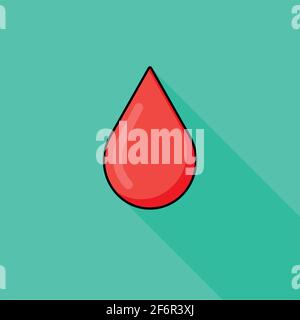 Goutte de sang d'icône moderne, fond vert et icône plate, urgence, ombre longue Illustration de Vecteur