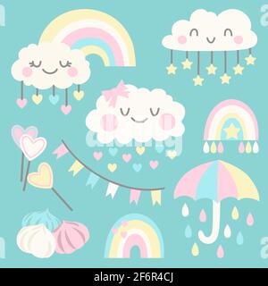 Ensemble de chuva de amor éléments de décoration dessinés à la main Illustration vectorielle. Illustration de Vecteur
