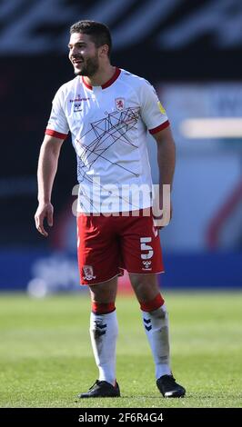 Vitalité Stadium, Bournemouth, Dorset, Royaume-Uni. 2 avril 2021. Championnat de football de la Ligue anglaise de football, Bournemouth Athletic versus Middlesbrough; Sam Morsy de Middlesbrough crédit: Action plus Sports/Alamy Live News Banque D'Images