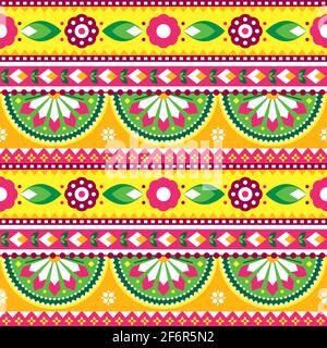 Motif vectoriel d'art des camions indien et pakistanais sans coutures, motif Diwali vibrant en tissu ou imprimé en tissu avec motif fleuri Illustration de Vecteur