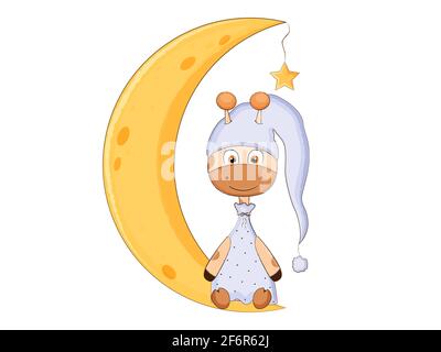 Mignonne girafe sur la lune. Illustration vectorielle. Illustration de Vecteur