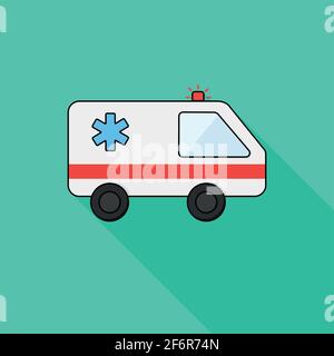 Moderne icône ambulance, fond vert et plat icône, urgence, longue ombre Illustration de Vecteur